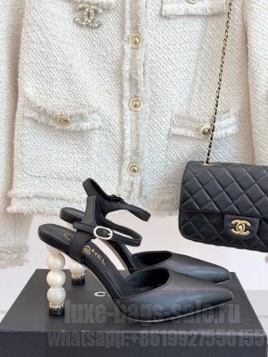 Chanel Lambskin Pearl 8cm Sandals Black 2025 