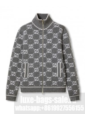 Gucci Women's GG Boucle Stitch Jacquard Cardigan Gray