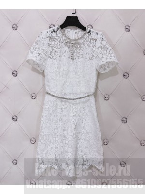 Self-Portrait Women's Lace Diamante Mini Dress White