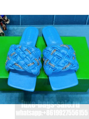 Bottega Veneta Leather Chain Woven Flat Slide Sandals Sky Blue  2021 Collection