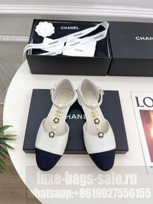 Chanel Lambsink & Grosgrain Camellia T-Strap Mary Janes Flat Sandals white 2025