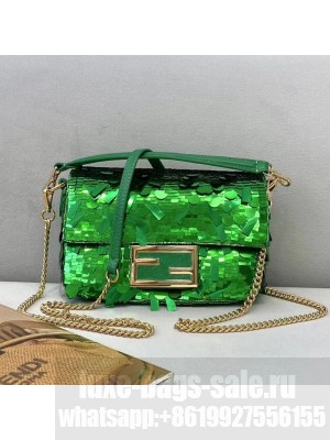 Fendi Baguette Sequins Mini Bag Green  2021 Collection