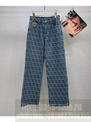 Fendi Women's FF Jacquard Trousers Blue