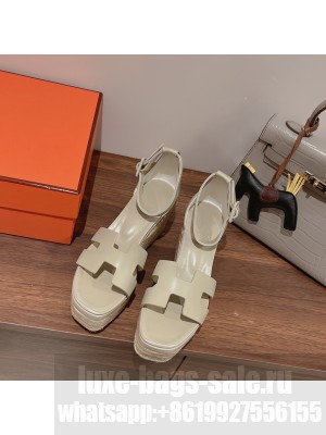 HERMES HEEL 8.5CM PLATFORM 5CM ELDA WEDGE ESPADRILLES 09