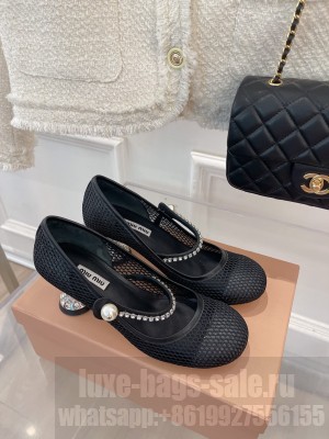 Miu Miu Women's Embellished Mesh Mary Jane Pumps Black