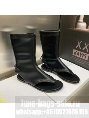Dior Spirit Open Toe Flat Thong Boots in Black Stretch Leather 2023