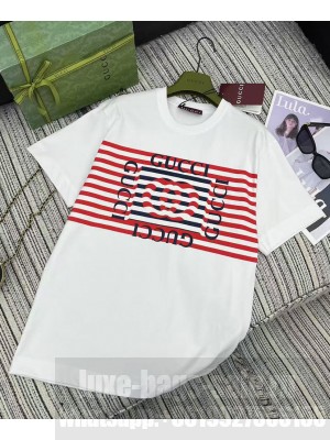 Gucci Women's Striped Lettering T-shirt White