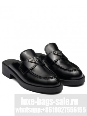 Prada Women's Brushed Leather Mules Black