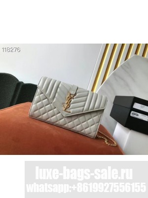 SAINT LAURENT MONOGRAM CHAIN WALLET IN MIX MATELASSE GRAIN DE POUDRE EMBOSSED LEATHER 620280 STONE GREY&GOLD