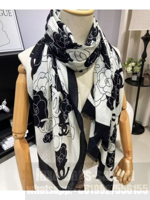 Chanel Women's Camellia Print Long Scarf White