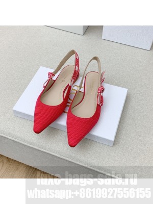 DIOR J'ADIOR SLINGBACK BALLERINA FLATS IN COTTON EMBROIDERY RED 2022 COLLECTION