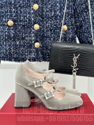 Roger Vivier Mini Très Vivier Strass Buckle Babies Pumps in Grey