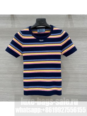 Prada Cotton Striped T-Shirt Navy Blue/Multicolor 2025