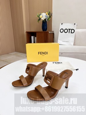 Fendi Calfskin Signature Slide Sandals Mule 2022 Collection Brown