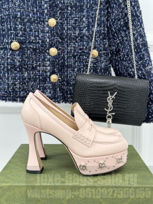Gucci Leather Platform Pumps 11cm with G Studs Pink 2023 