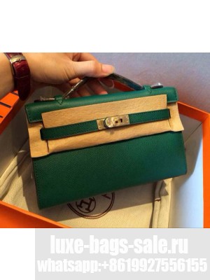 HERMES KELLY 22 EPSOM LEATHER CLUTCH BAG IN green
