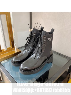 Prada Brushed Leather and Re-Nylon Boots Black