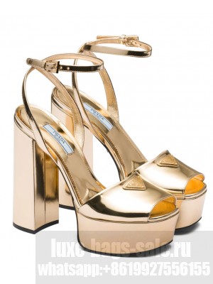 Prada Women's Metallic Leather Platform Sandals 1XP48B Golden