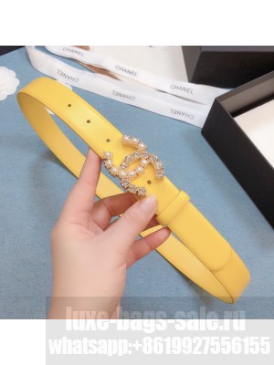 Chanel Calfskin Belt 30mm with Crystal and Pearl CC Buckle Yellow/White  2021 Collection