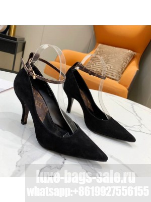 Louis Vuitton Attitude Suede Pumps 8.5cm with Ankle Strap Black 2021 Collection