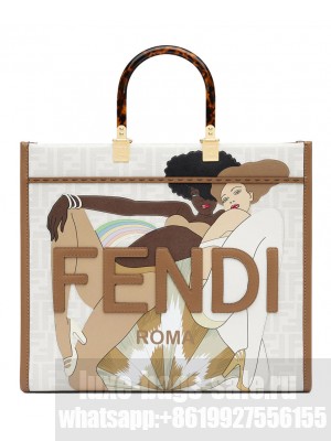 Fendi Sunshine Medium FF Fabric Shopper 8BH386 White