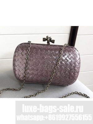 Bottega Veneta Metallic Intrecciato Chain Knot Clutch Pink 