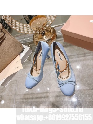 Miu Miu Satin 85 mm varnished heel elasticized knit strap Pumps 012