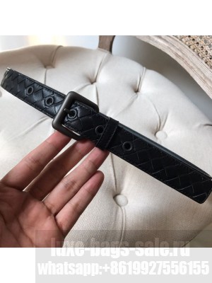 Bottega Veneta Intreccio Lambskin 25mm Belt with Square Buckle Black 2019 Collection