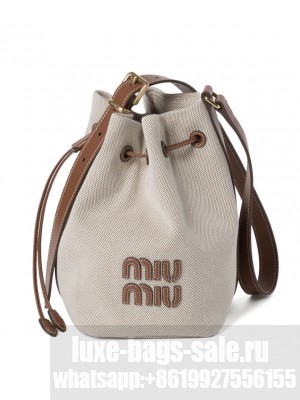 Miumiu Canvas And Leather Bucket Bag 5BE090 Coffee