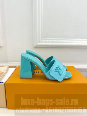 Louis Vuitton Shake Slide Sandals 8.5cm in Blue Patent Leather with LV Twist 2023 06