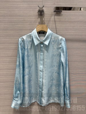 VERSACE Printed silk shirt Blue