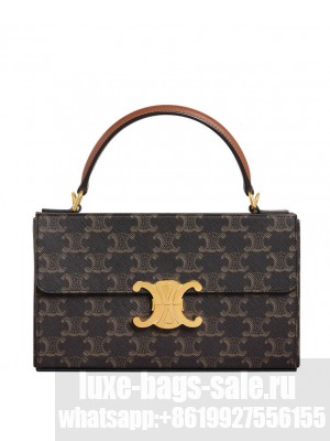 Celine Box Triomphe In Triomphe Canvas And Calfskin Coffee