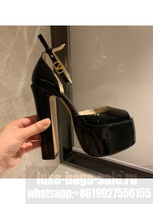 VALENTINO GARAVANI TAN-GO PLATFORM PEEP TOE PUMP IN PATENT LEATHER 155 MM 2022 COLLECTION BLACK