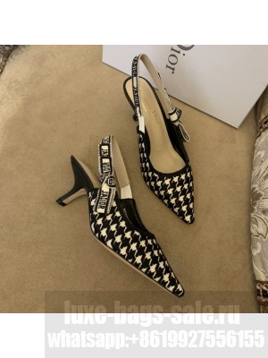 Dior J'Adior Slingback Pumps 6.5cm in Cotton Embroidery with Micro Houndstooth Black/White 2022 Collection