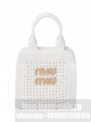 Miumiu Raffia-effect Crochet Fabric Tote Bag 5BA283 White