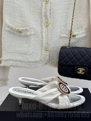 Chanel Lambskin Sandals 8.5cm with Chain and Heart G46109 Black