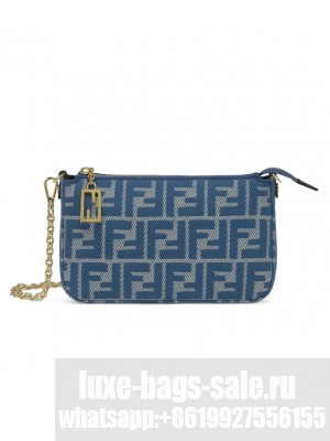 Fendi denim-effect FF Jacquard Charm Pouch With 8BS073 Blue