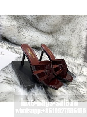 Saint Laurent YSL Patent Leather Slide 10cm Burgandy 02 2021 Collection
