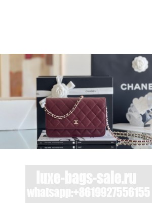 Chanel Grained Calfskin Classic Wallet on Chain WOC Burgundy/Light Gold 2024 Top Quality