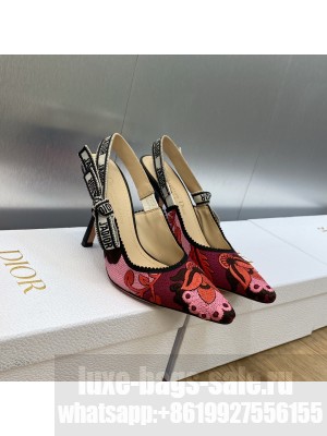 Dior J'Adior Slingback 9.5cm Pump in Embroidered Cotton Pink