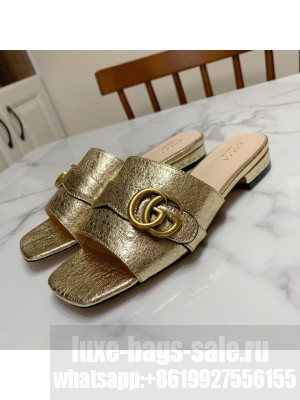 Gucci Leather Double G Flat Slide Sandals Gold 2021 Collection