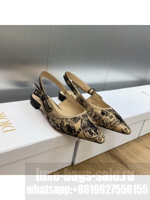 Dior J'Adior Slingback flats in Beige and Black Cotton Embroidered with Plan de Paris Motif 2023