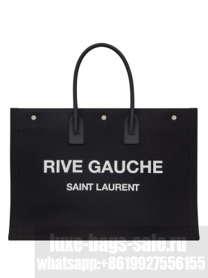 Saint Laurent Rive Gauche Tote Bag In Linen And Leather 499290 Black