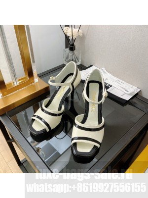 Chanel Lambskin & Patent Calfskin G38841 8.5cm White Pumps 