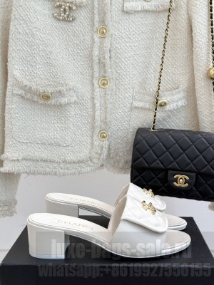 Chanel Quilted Lambskin Heel Slides Sandal 5cm with Foldover G45474 White 2025