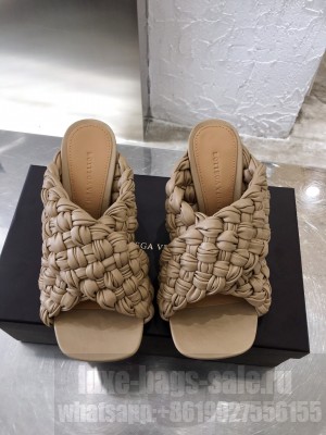Botteg Veneta BOARD Beige Lambskin Woven 90mm Heel Slide Sandals 2020
