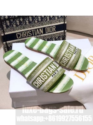 Dior Dway Flat Slide Sandals in Green D-Stripes Embroidered Cotton Spring/Summer 2021 Collection 40