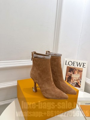 Louis Vuitton Sparkle Crystal Boots 9.5cm in Suede Brown 2023