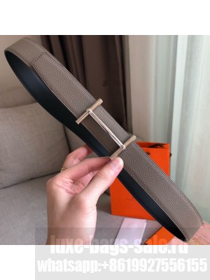 Hermes H D'Ancre Reversible Leather Buckle Belt 32mm Grey/Silver 2019 Collection