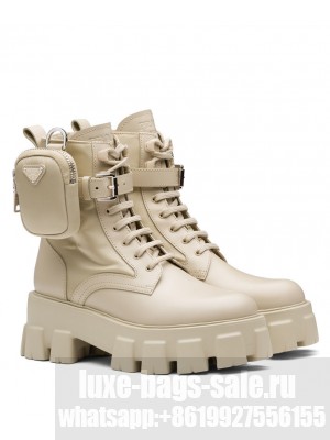 Prada Women's Monolith Leather And Nylon Fabric Boots 1T255M Apricot